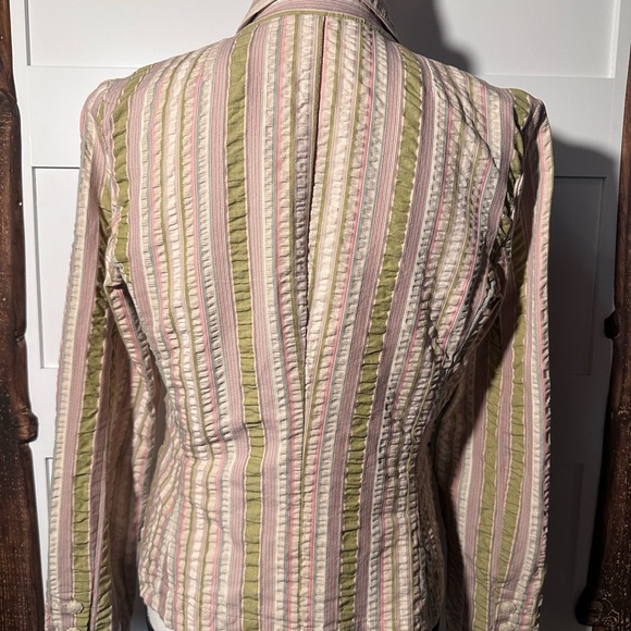 Stylish Cabi Women's Green and Pink Striped Jacket | Size 8 | 100% Cotton - Picture 5 of 10